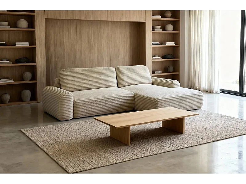 OLYMPE - Canapé d'angle velours cotelé 4 places - Beige - Gauche