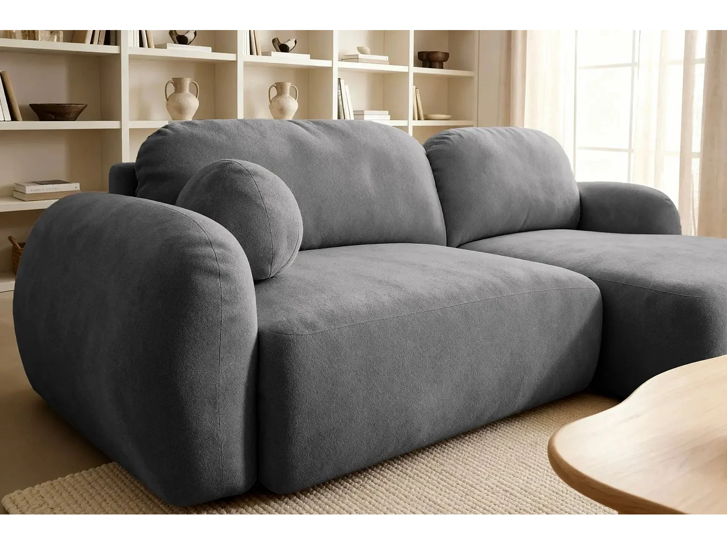 MARTIN - Canapé d'angle 3 places  tissu chenille - Gris Foncé - Gauche