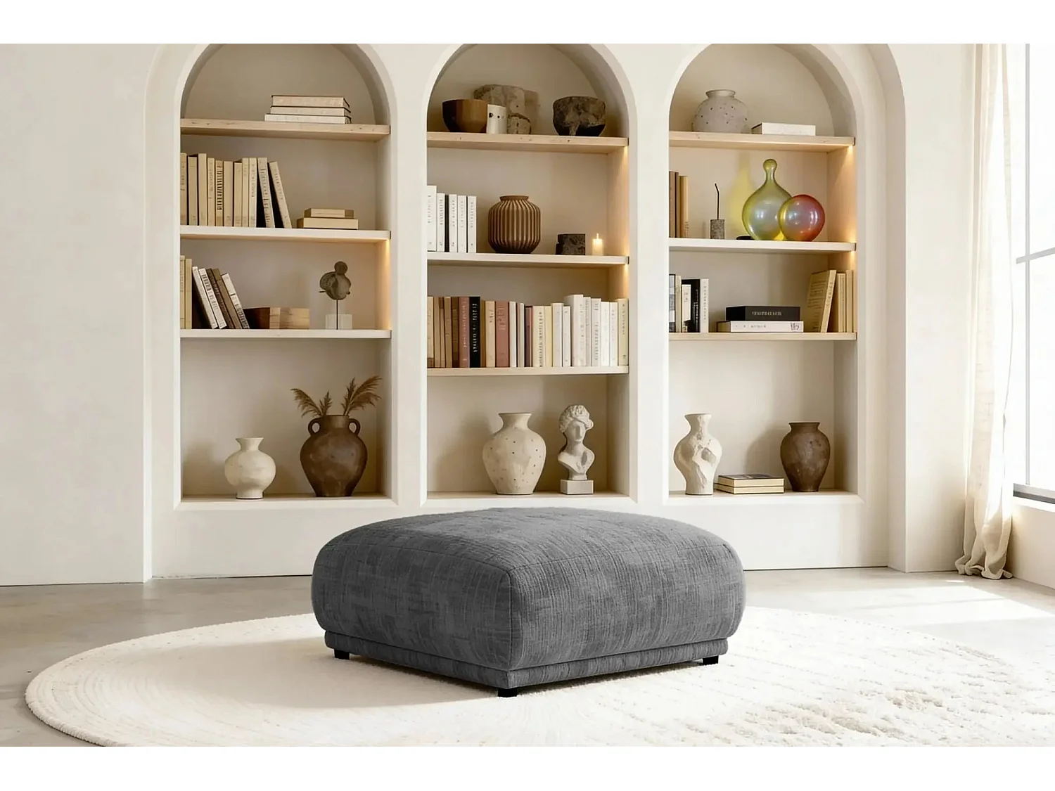 ROSALIE - Pouf en tissu chenille Gris foncé 102x83x46