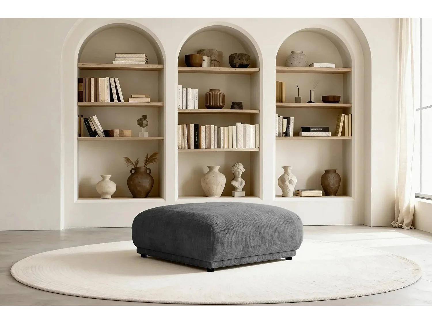 ROSALIE - Pouf en tissu chenille Gris foncé 102x83x46