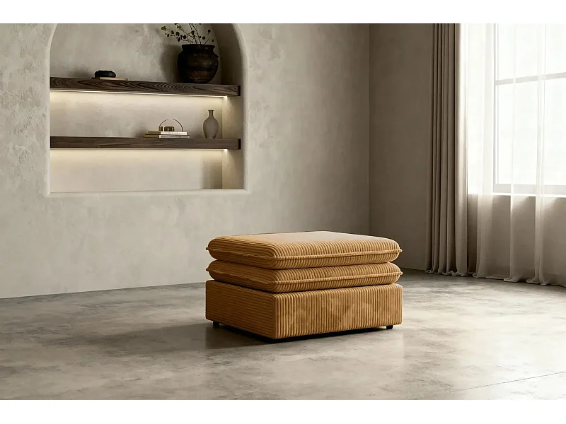 OSCAR POUF - Pouf en velours côtelé Moutarde 70x70x43