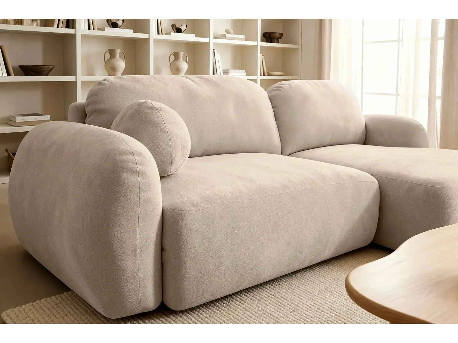 MARTIN - Canapé d'angle 3 places tissu chenille - Beige - Gauche