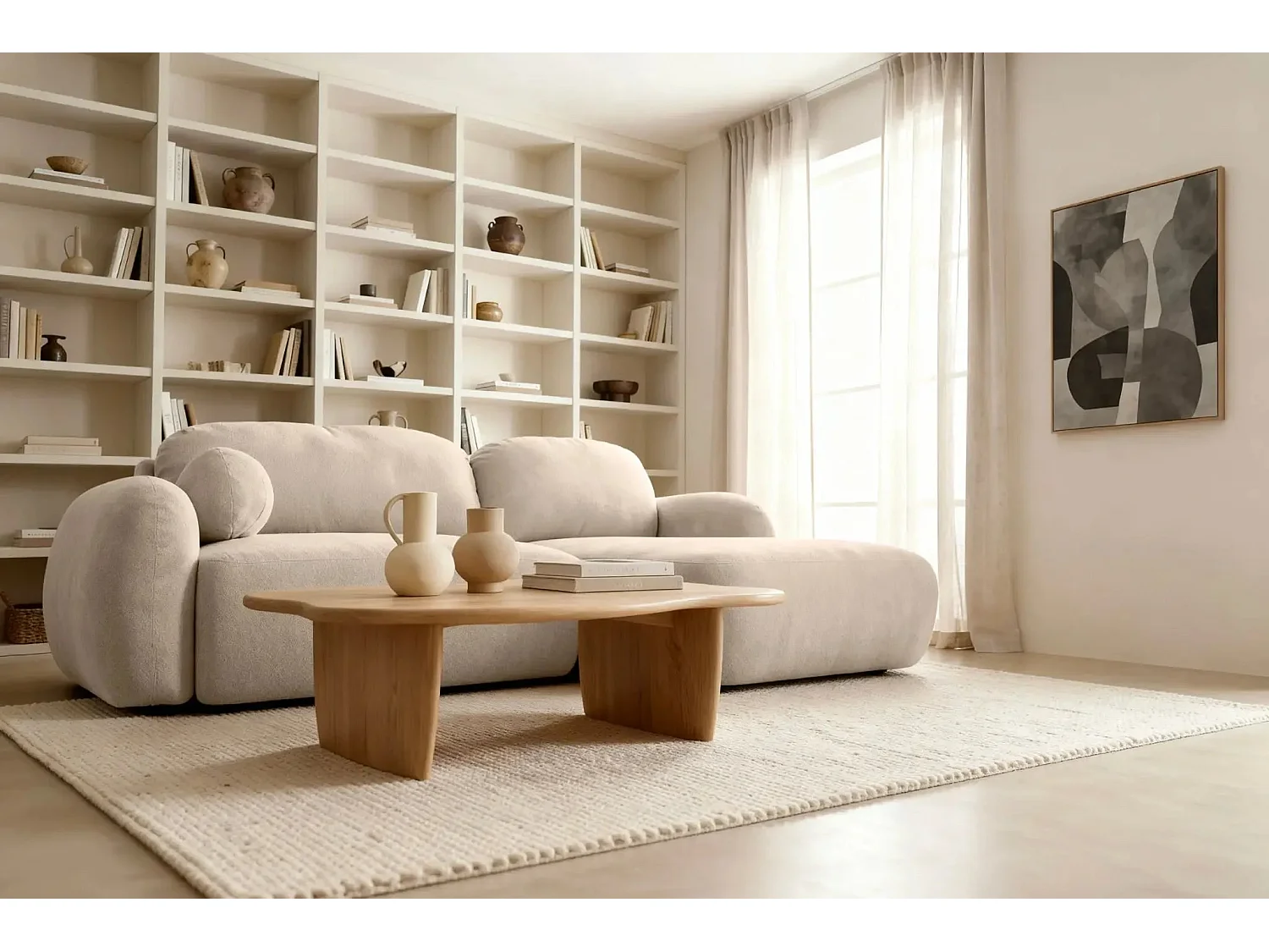 MARTIN - Canapé d'angle 3 places tissu chenille - Beige - Gauche