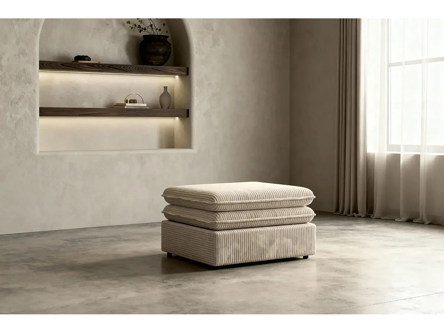 OSCAR POUF - Pouf en velours côtelé Beige 70x70x43