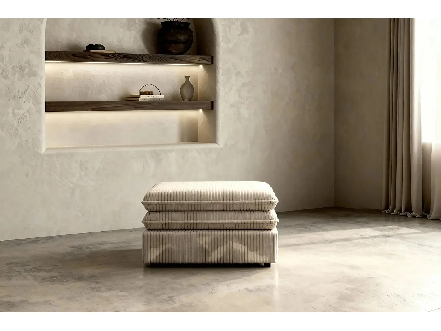 OSCAR POUF - Pouf en velours côtelé Beige 70x70x43
