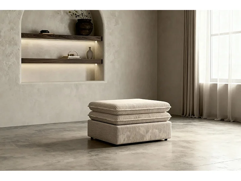 OSCAR POUF - Pouf en velours côtelé Beige 70x70x43