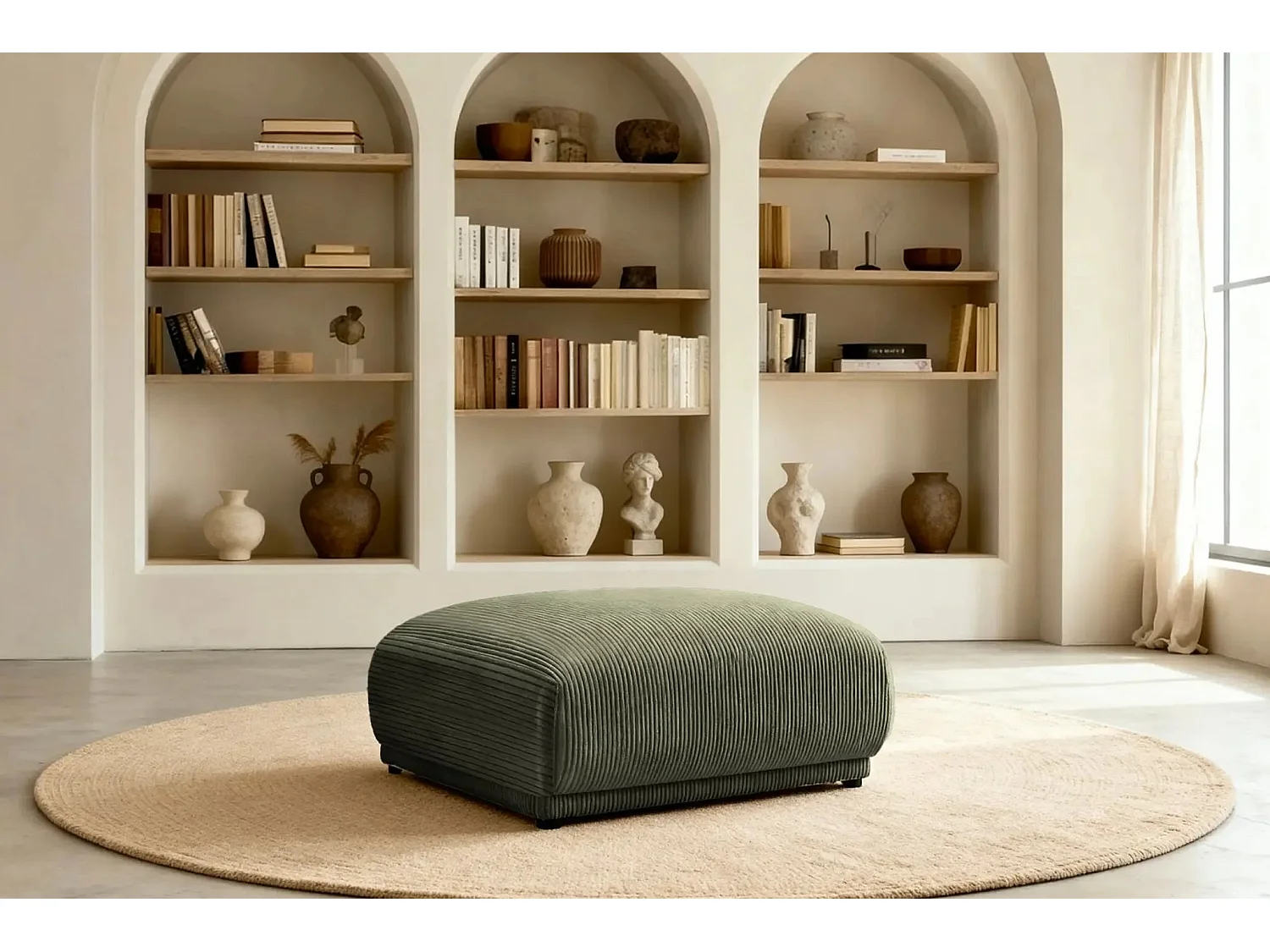 ROSALIE - Pouf en velours côtelé Vert 102x83x46