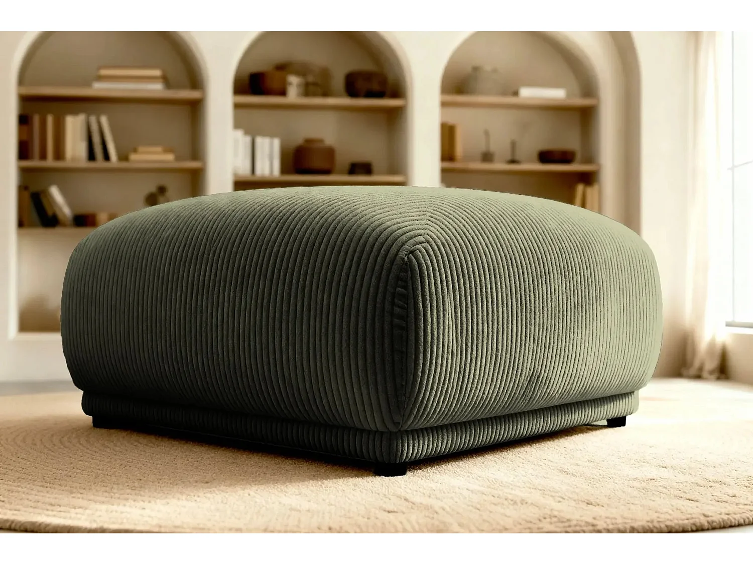 ROSALIE - Pouf en velours côtelé Vert 102x83x46