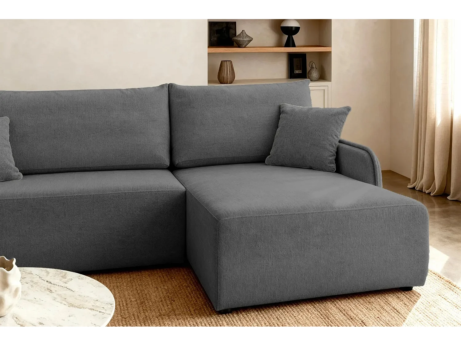 SACHA - Canapé d'angle tissu chiné 4 places - Gris Foncé - Gauche