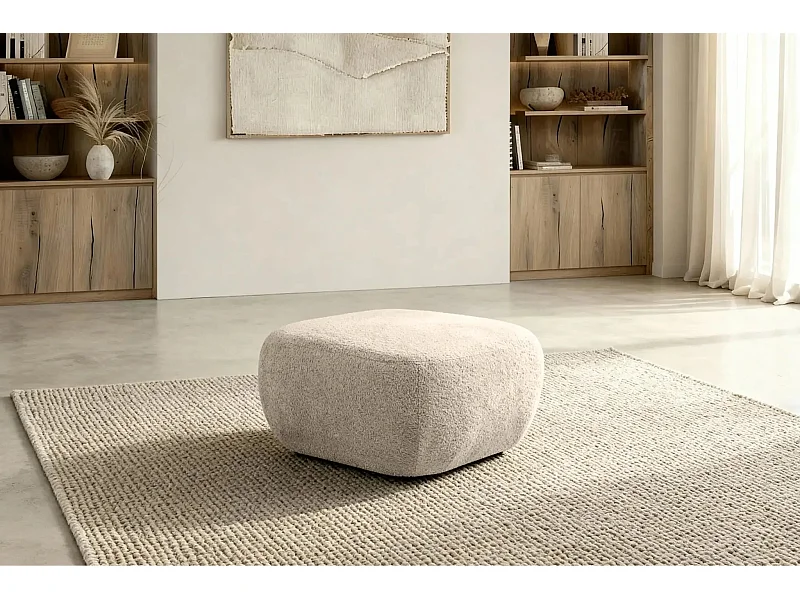 SANTIAGO - Pouf tissu bouclette - Taupe