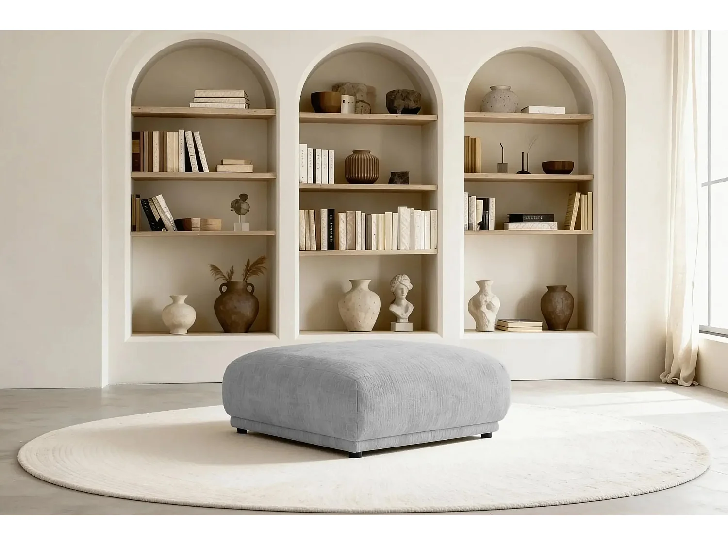 ROSALIE - Pouf en tissu chenille Gris clair 102x83x46