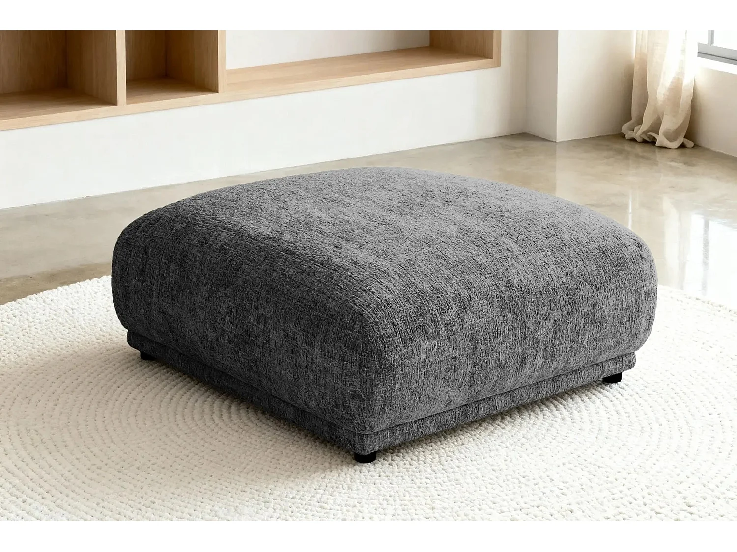 ROSALIE - Pouf en tissu chenille Gris clair 102x83x46