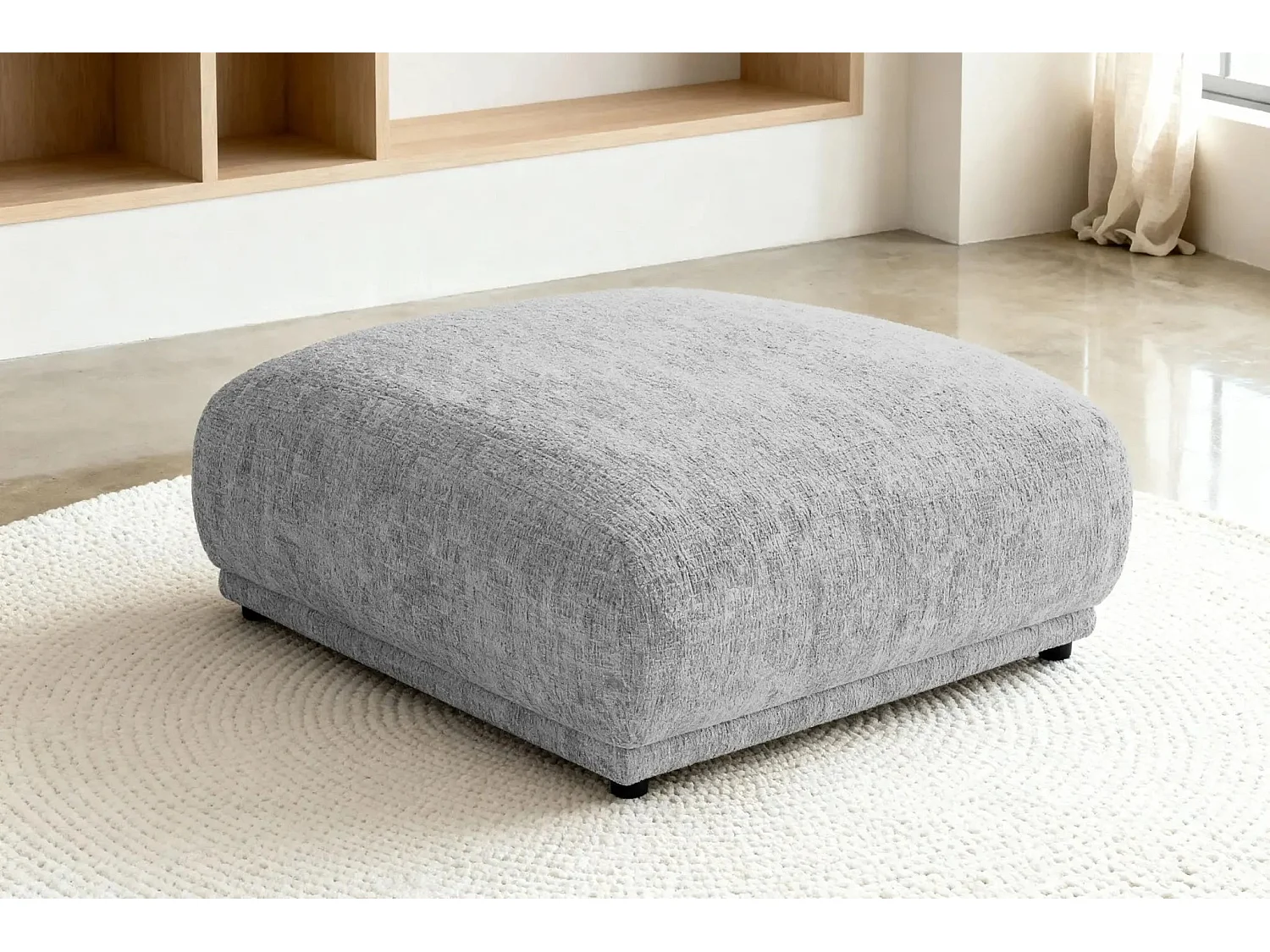 ROSALIE - Pouf en tissu chenille Gris clair 102x83x46