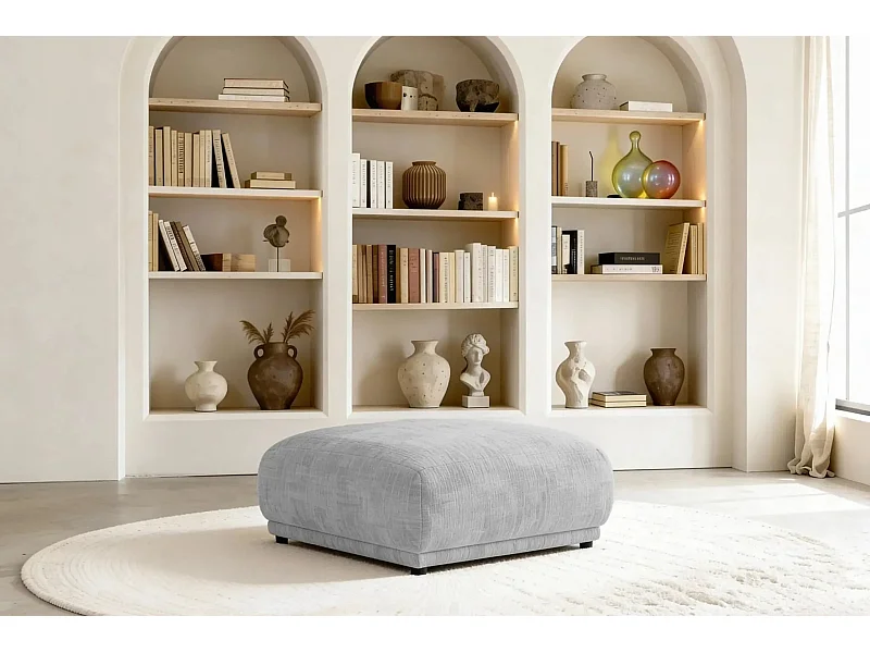 ROSALIE - Pouf en tissu chenille Gris clair 102x83x46