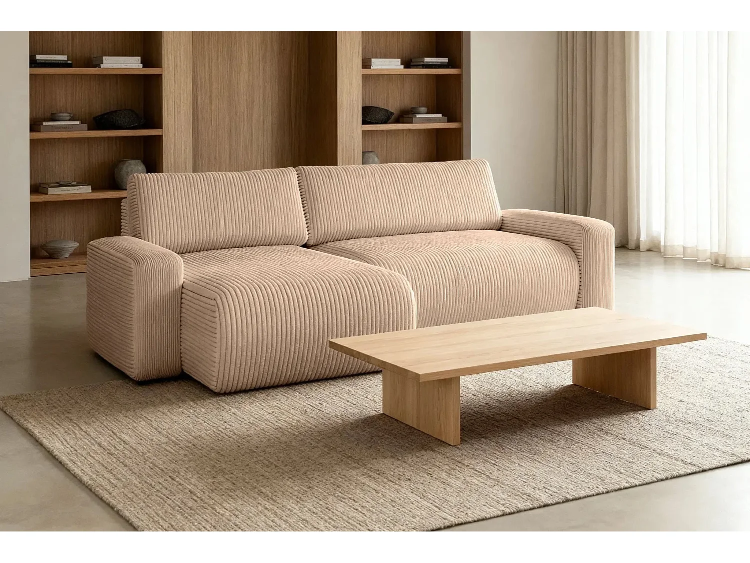 LUCIE - Canapé d'angle velours cotelé - Café