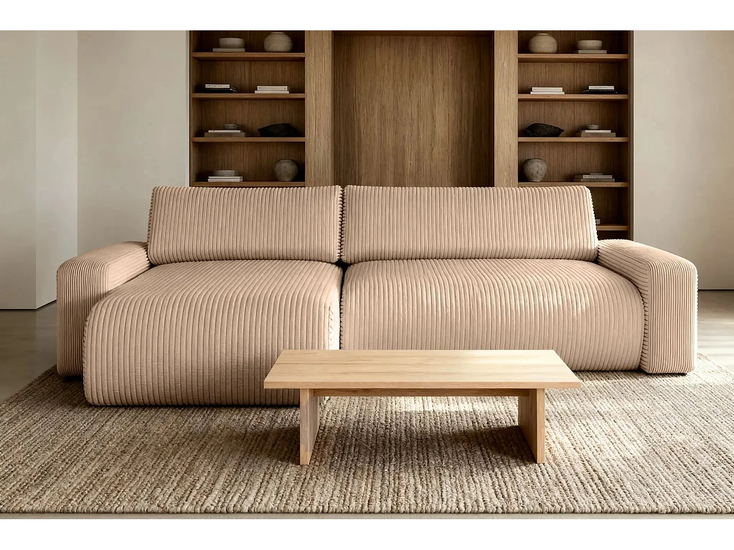 LUCIE - Canapé d'angle velours cotelé 4 places - Café