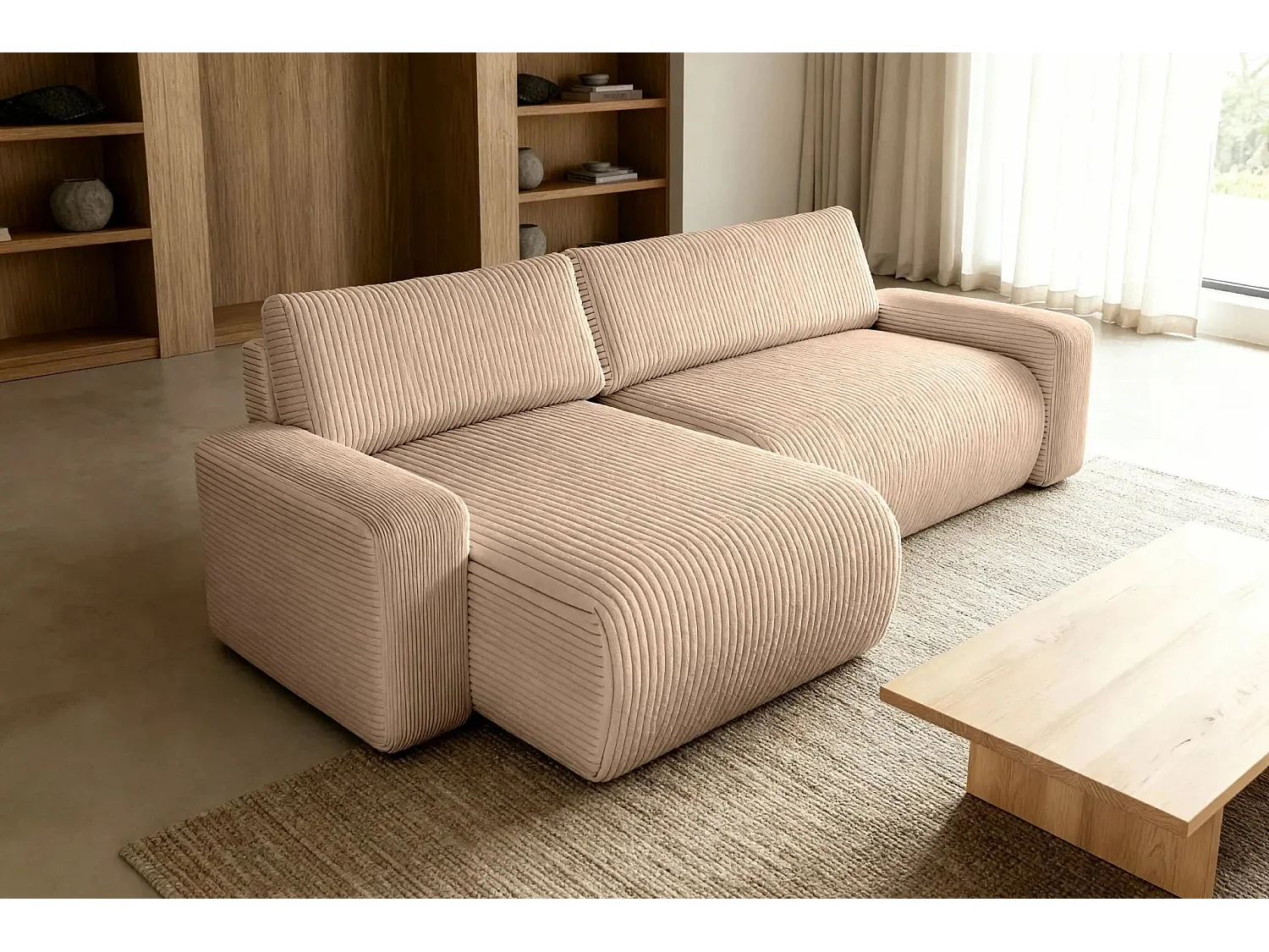 LUCIE - Canapé d'angle velours cotelé 4 places - Café