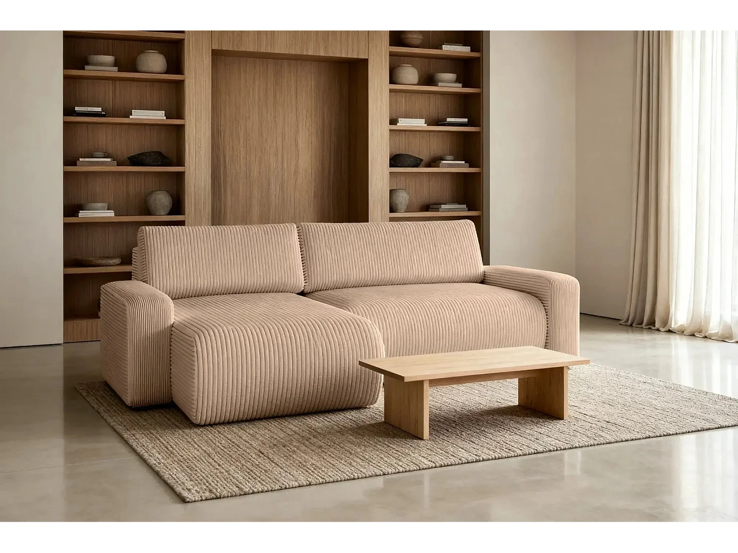 LUCIE - Canapé d'angle velours cotelé 4 places - Café