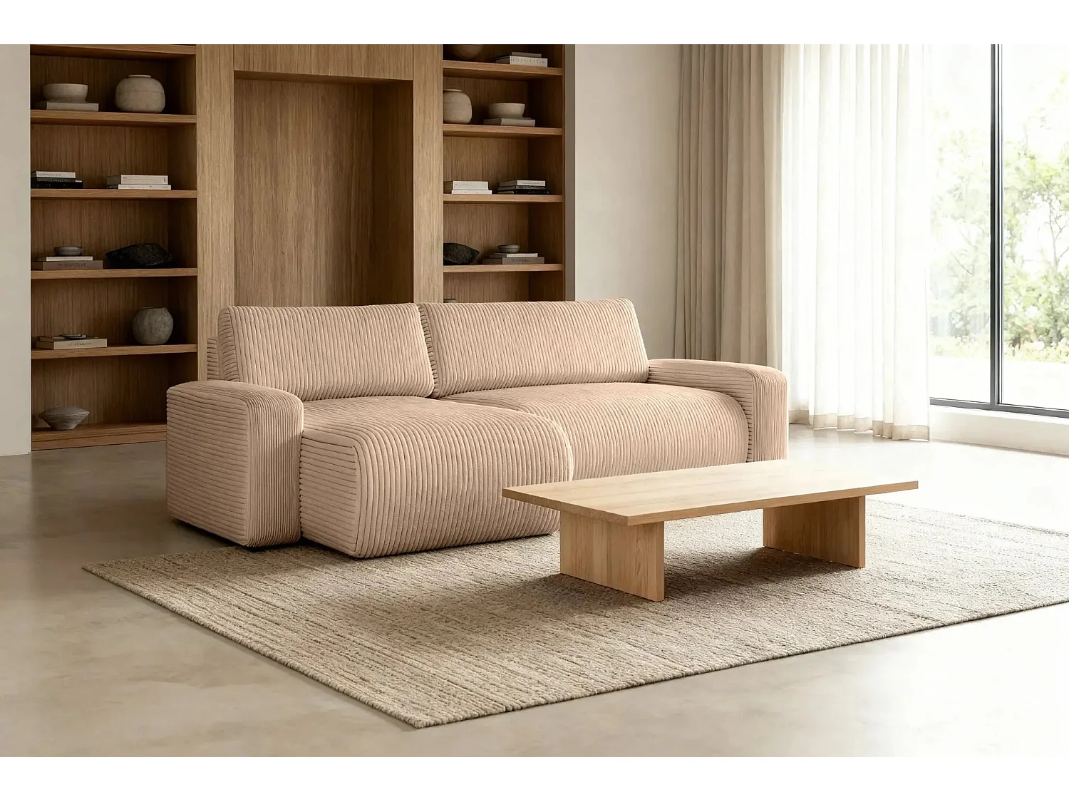 LUCIE - Canapé d'angle velours cotelé 4 places - Café