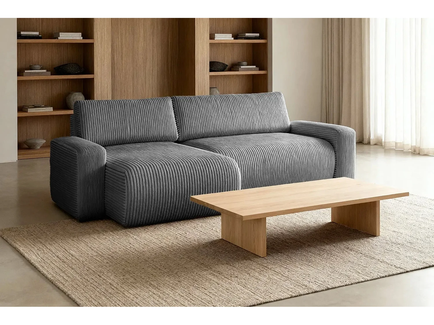 LUCIE - Canapé d'angle velours cotelé - Gris Foncé