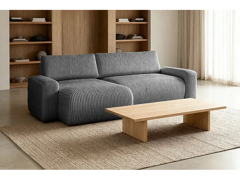 LUCIE - Canapé d'angle velours cotelé - Gris Foncé