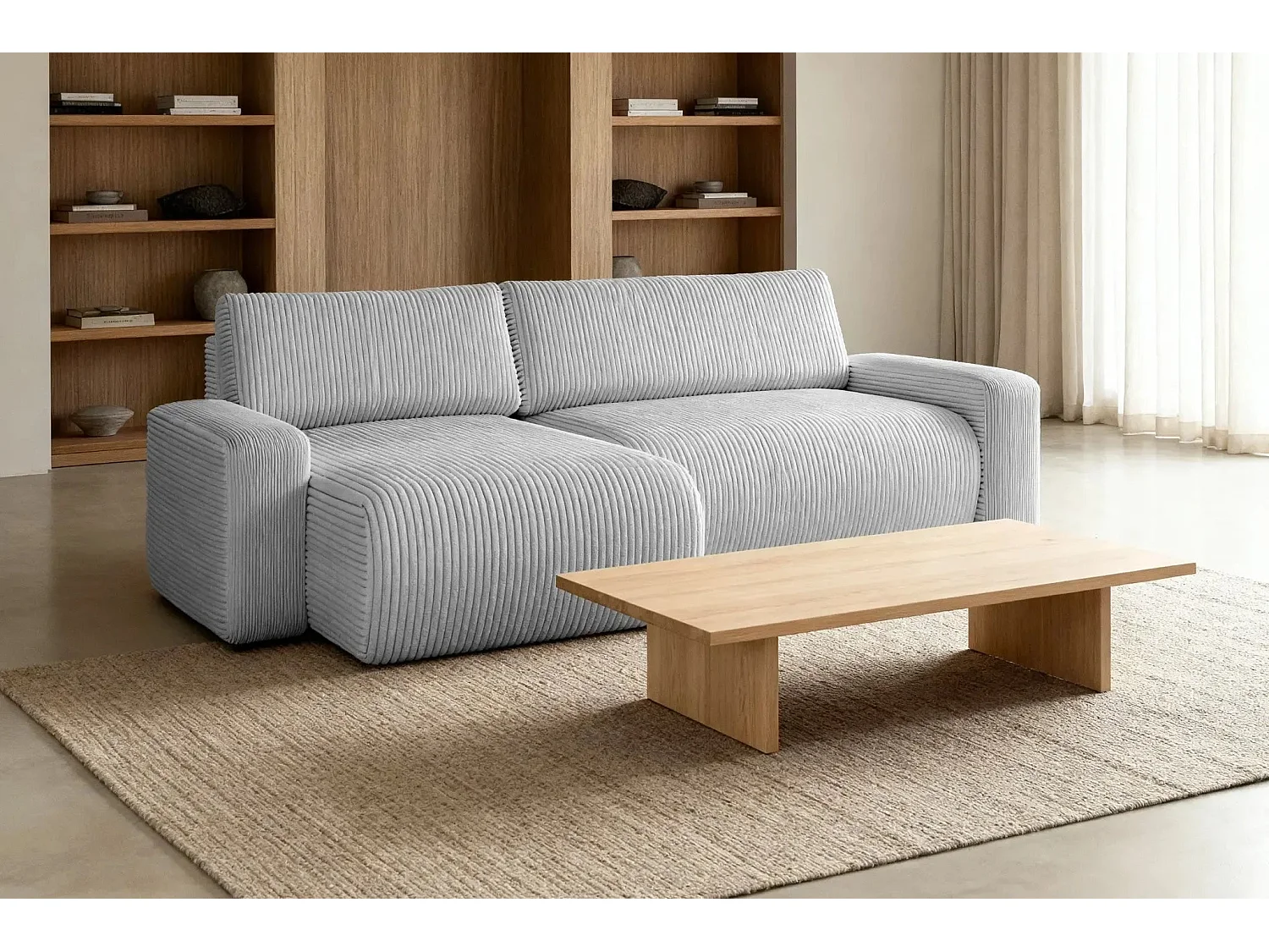 LUCIE - Canapé d'angle velours cotelé - Gris Clair