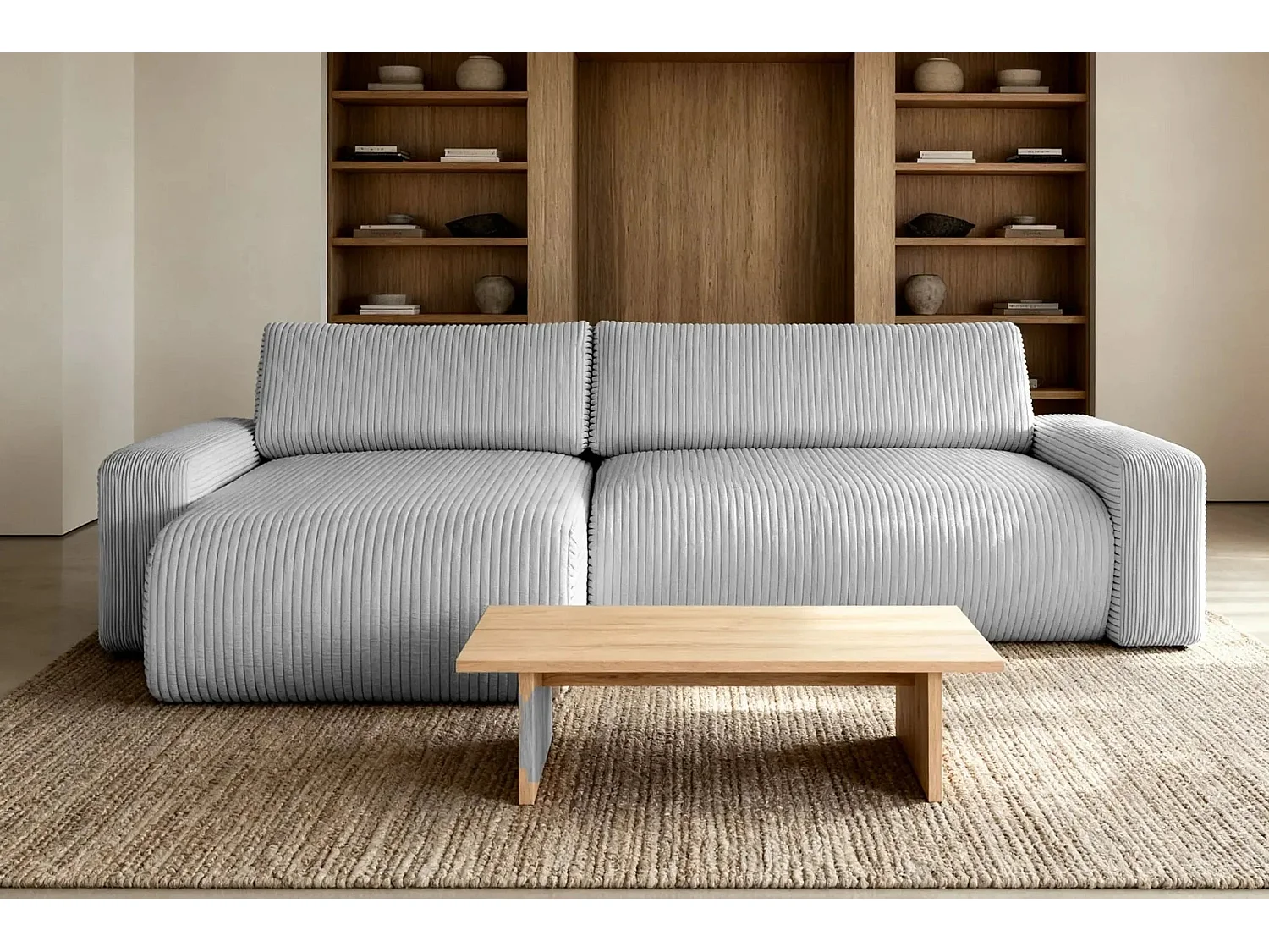 LUCIE - Canapé d'angle velours cotelé - Gris Clair