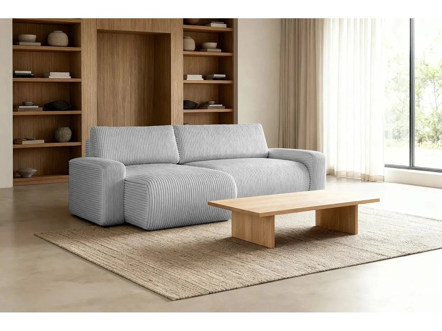 LUCIE - Canapé d'angle velours cotelé - Gris Clair