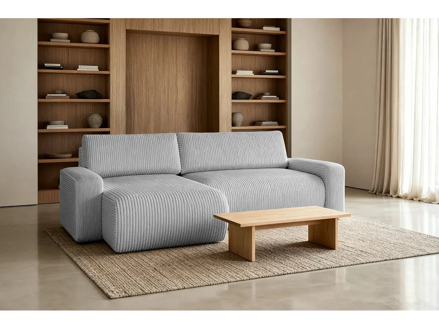 LUCIE - Canapé d'angle velours cotelé - Gris Clair