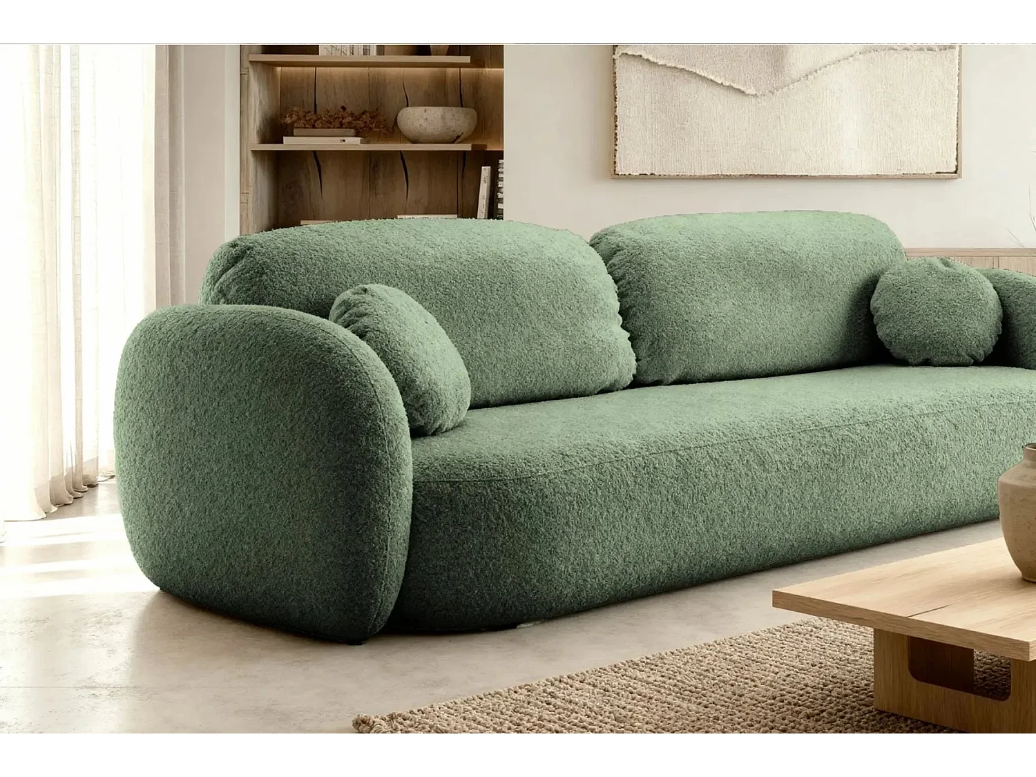 SANTIAGO - Canapé droit tissu bouclette - Vert