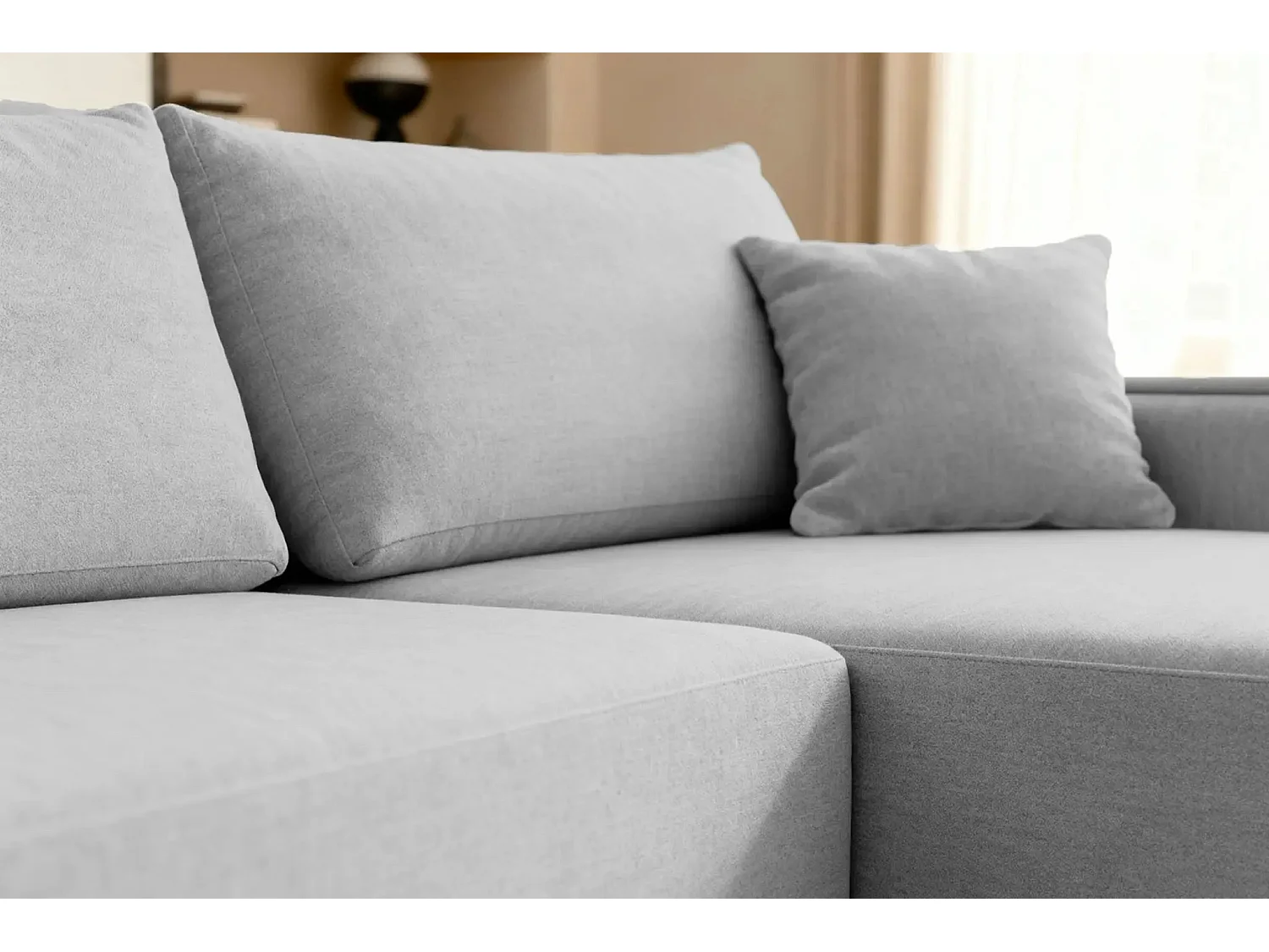 SACHA - Canapé d'angle tissu chiné - Gris Clair - Droit