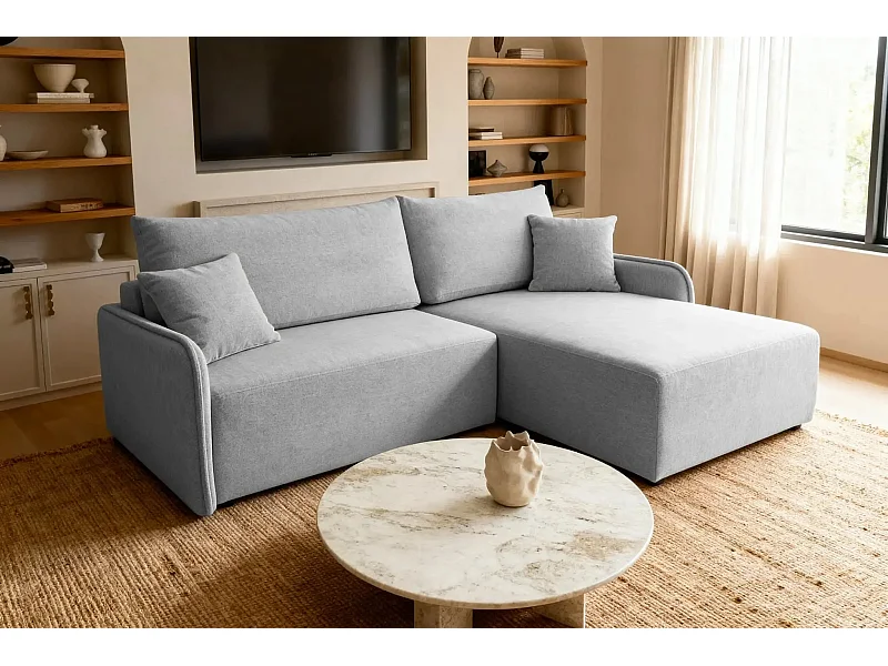 SACHA - Canapé d'angle tissu chiné 4 places - Gris Clair - Droit