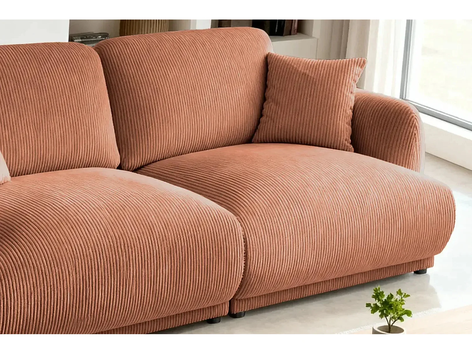 ROSALIE - Canapé droit 2 places velours cotelé 2 places - Terracotta