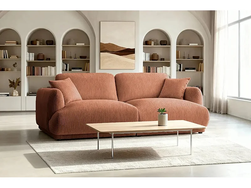 ROSALIE - Canapé droit 2 places velours cotelé - Terracotta