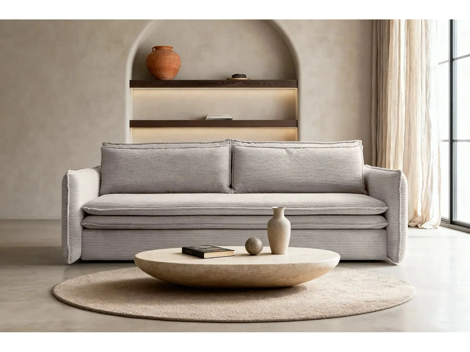 OSCAR - Canapé droit convertible 3 places - Beige