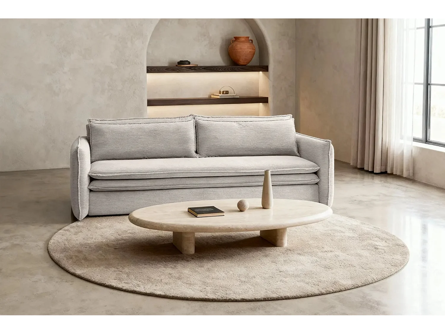 OSCAR - Canapé droit convertible 3 places - Beige