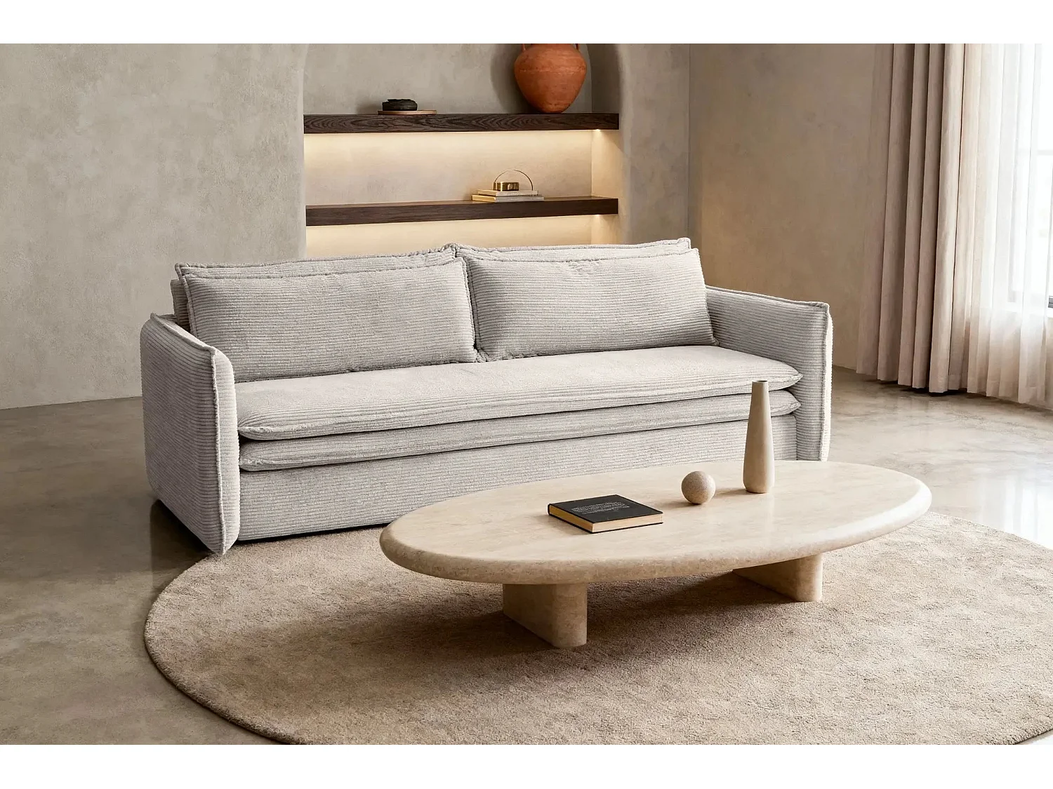 OSCAR - Canapé droit convertible 3 places 3 places - Beige