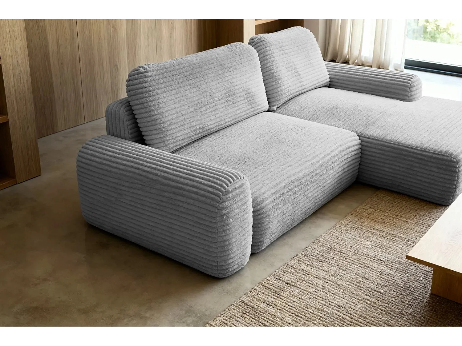 OLYMPE - Canapé d'angle velours cotelé 4 places - Gris Clair - Droit