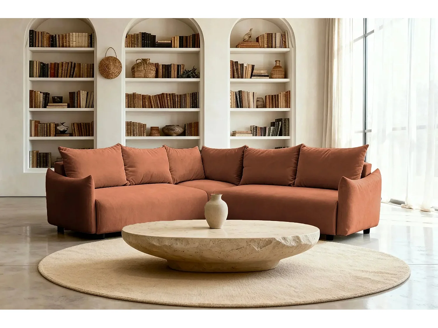 OCEANE - Canapé panoramique 5 places - Terracotta