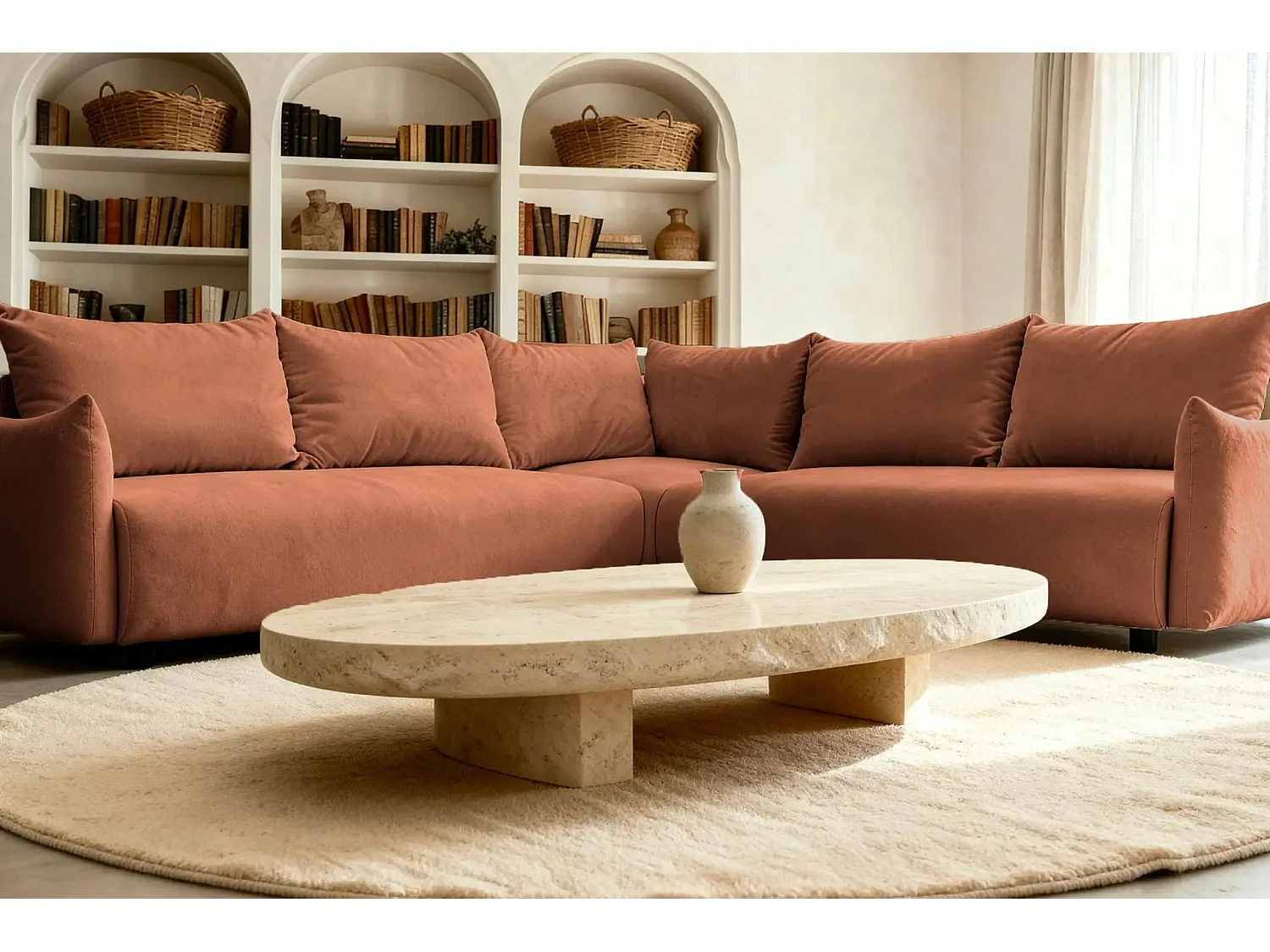 OCEANE - Canapé panoramique 5 places - Terracotta