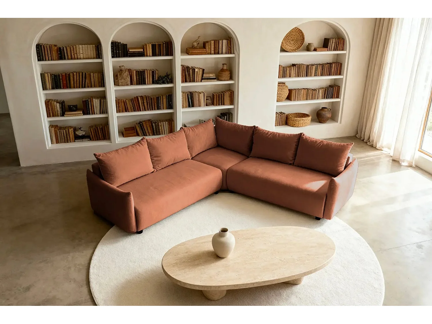 OCEANE - Canapé panoramique 5 places - Terracotta