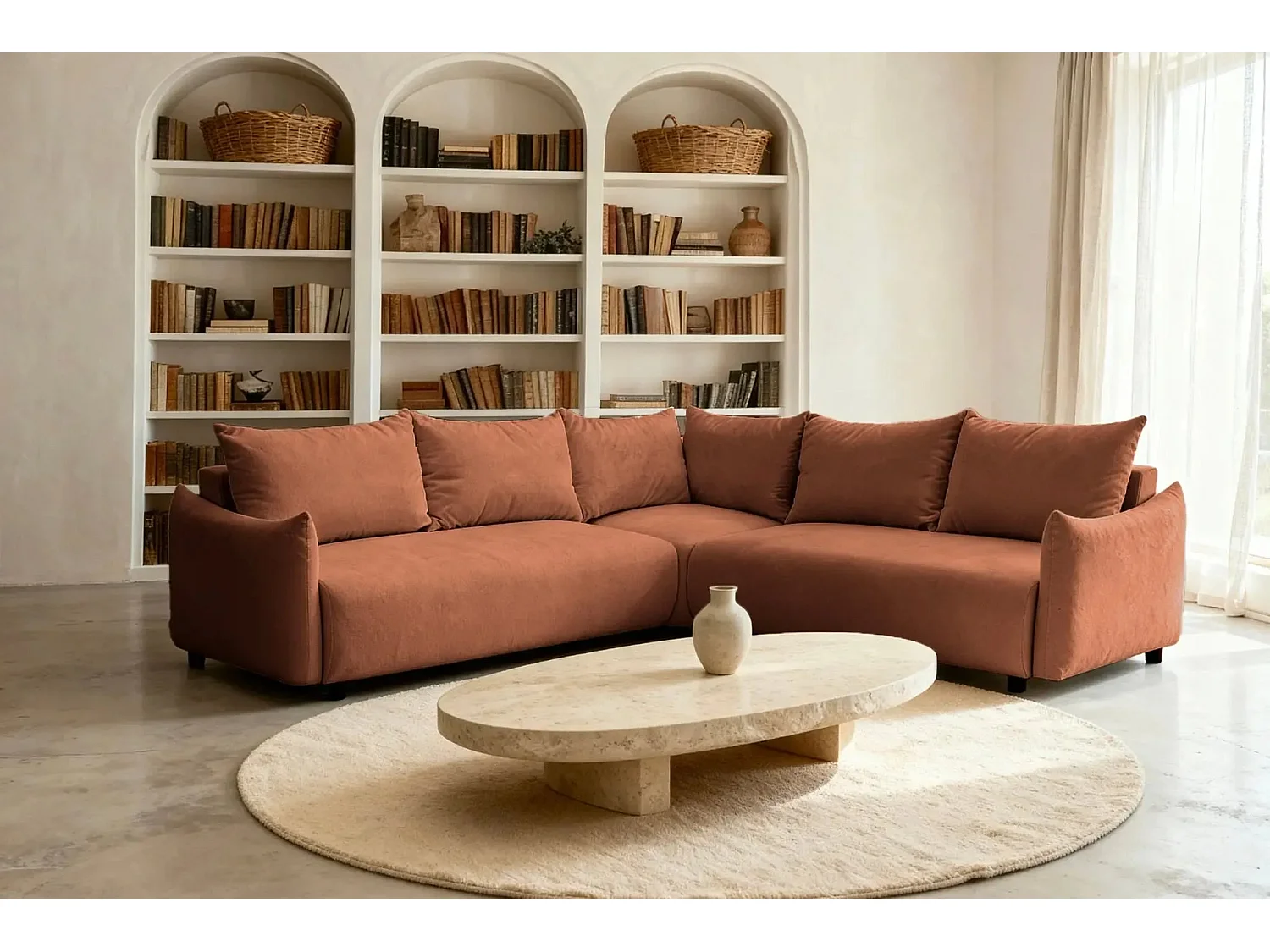 OCEANE - Canapé panoramique 5 places - Terracotta