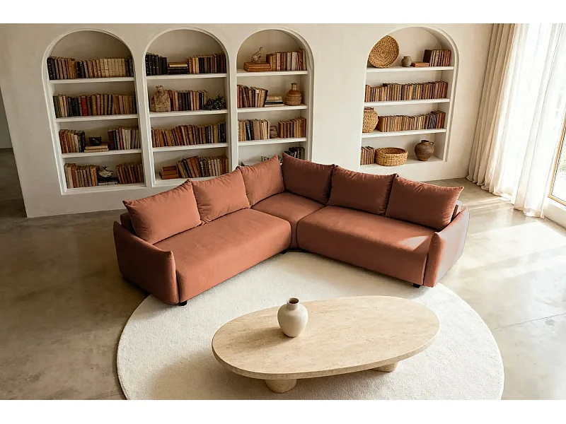 OCEANE - Canapé panoramique 5 places - Terracotta