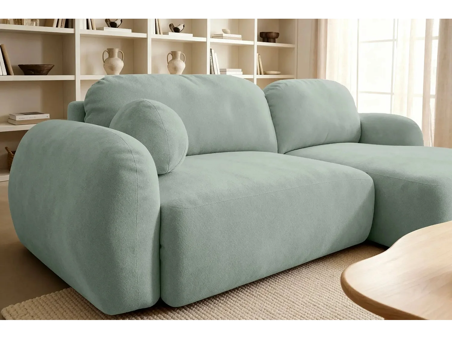 MARTIN - Canapé d'angle 3 places  tissu chenille - Vert - Droit