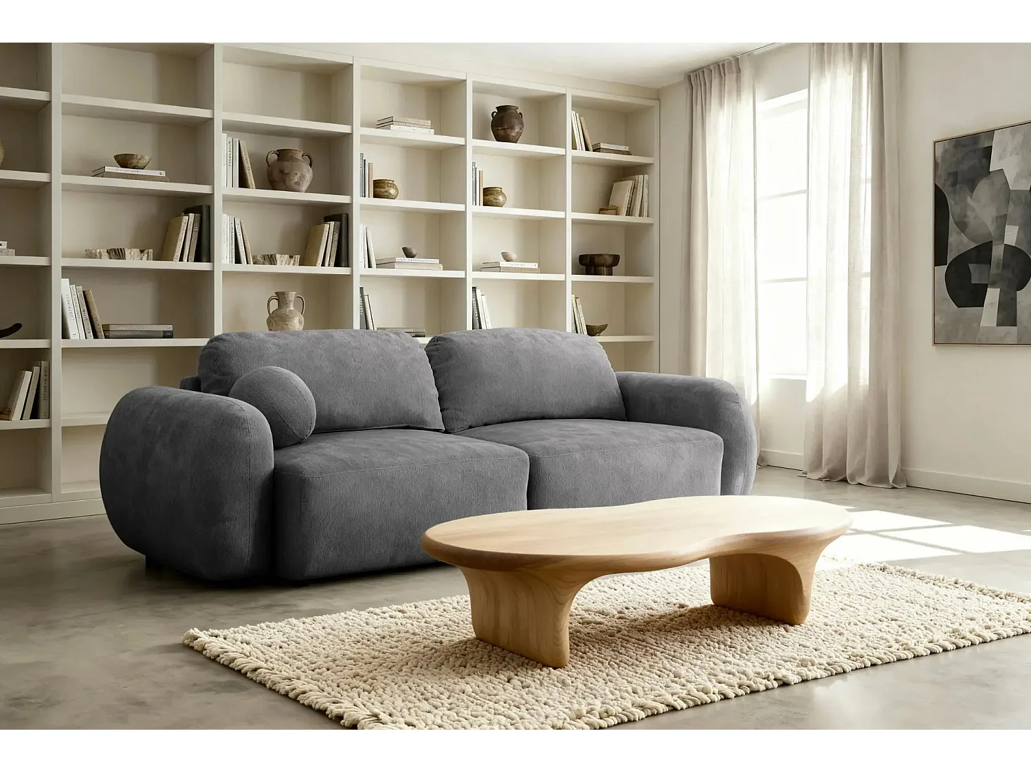 MARTIN - Canapé droit tissu chiné - Gris Foncé