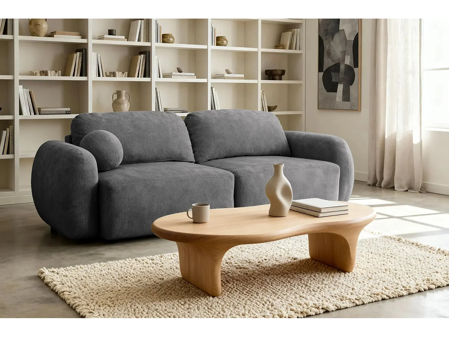 MARTIN - Canapé droit tissu chiné 2 places - Gris Foncé