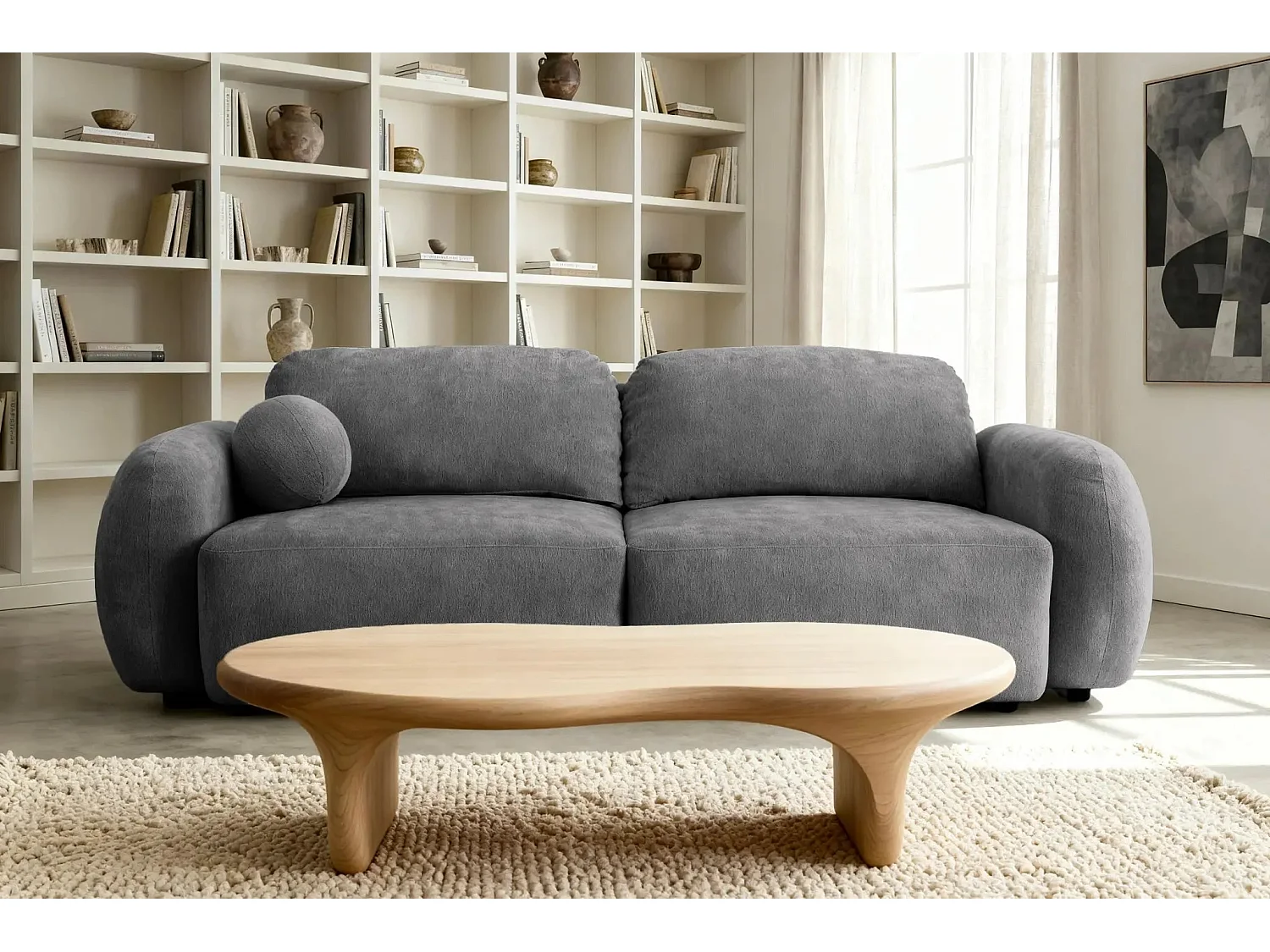 MARTIN - Canapé droit tissu chiné 2 places - Gris Foncé