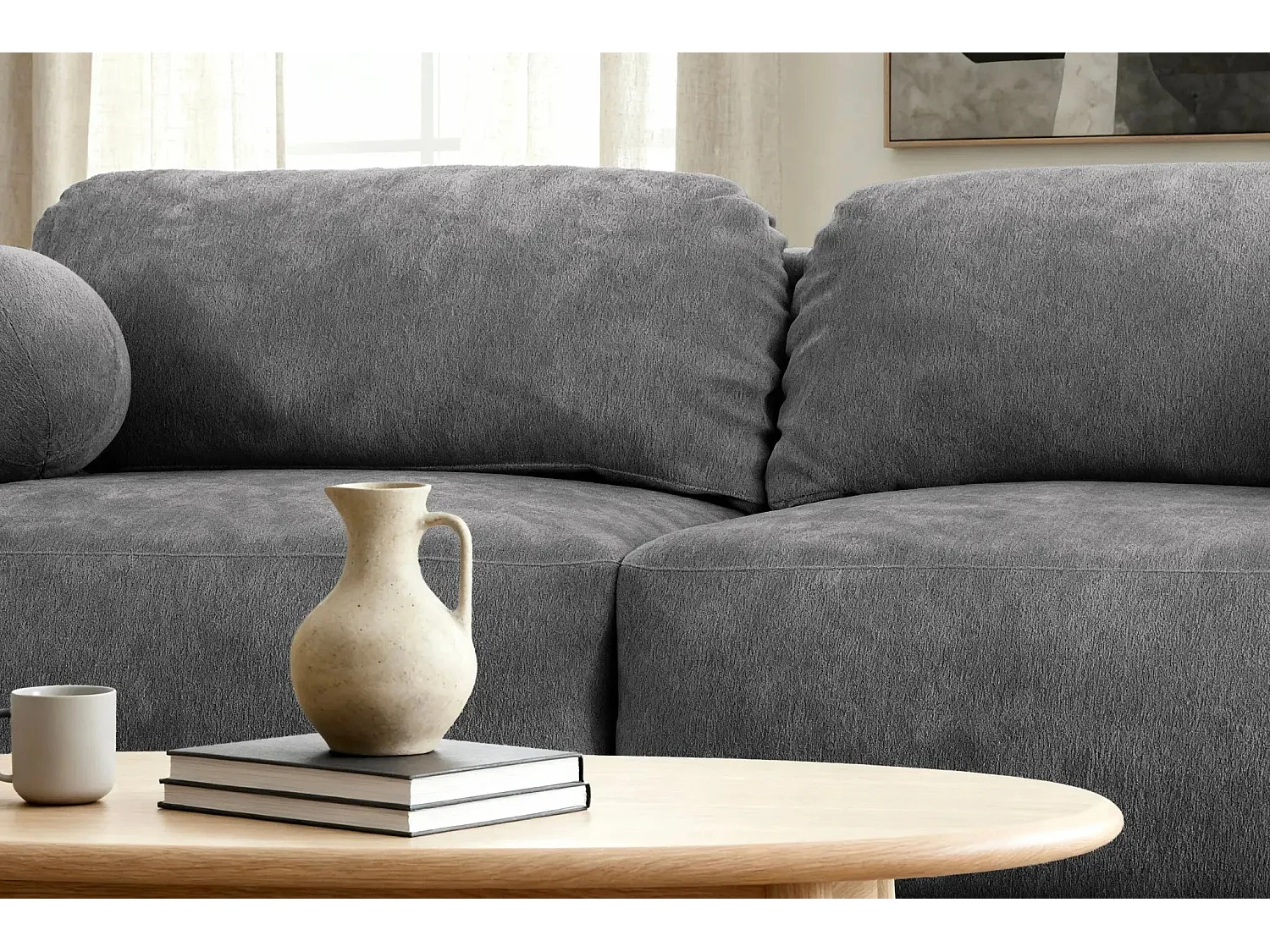 MARTIN - Canapé droit tissu chiné 2 places - Gris Foncé