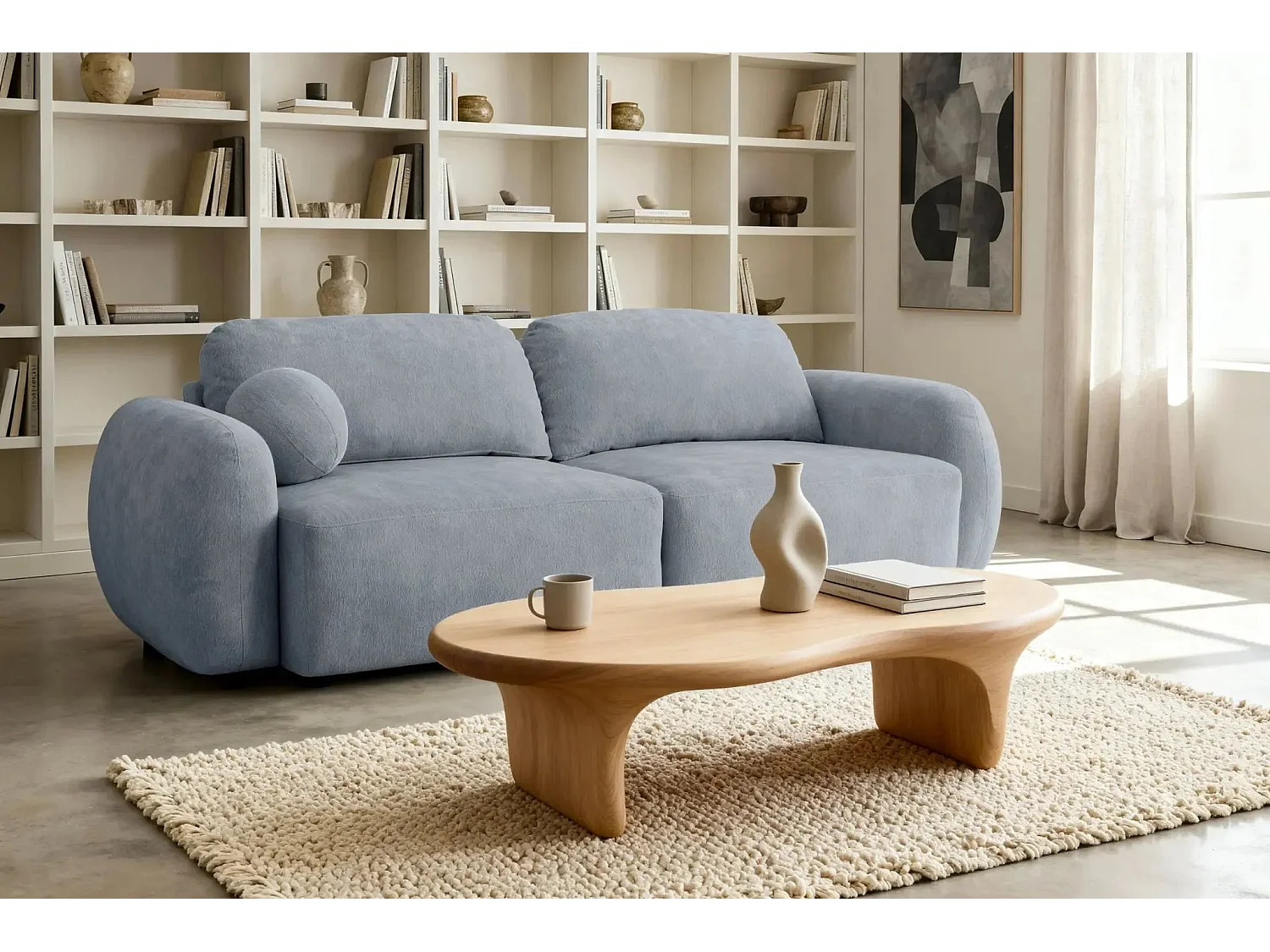 MARTIN - Canapé droit tissu chiné - Bleu