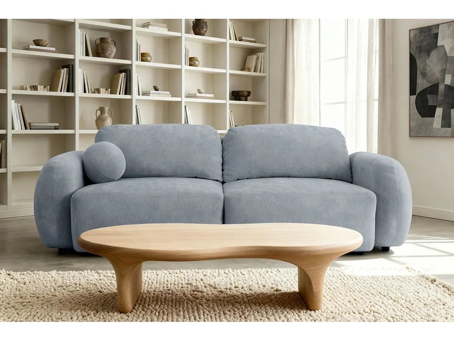 MARTIN - Canapé droit tissu chiné 2 places - Bleu